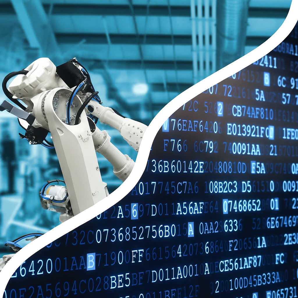 Maszyna i cyfry symbolizujące automatyzację i technologie IT
